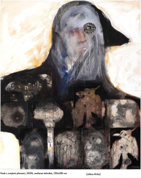 Urška Jurić, Vsak s svojimi pticami, 2020, mešana tehnika, 120 x 100 cm